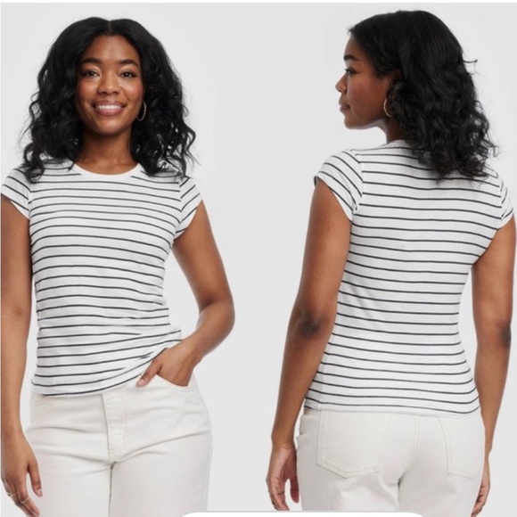 Striped White and Navy Blue T-Shirt - Picture 7 of 7